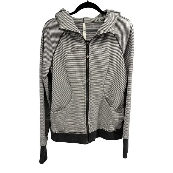 Lululemon Striped Full Zip Hoodie Women's Size 8 Black White Athletic EUC - Picture 1 of 5